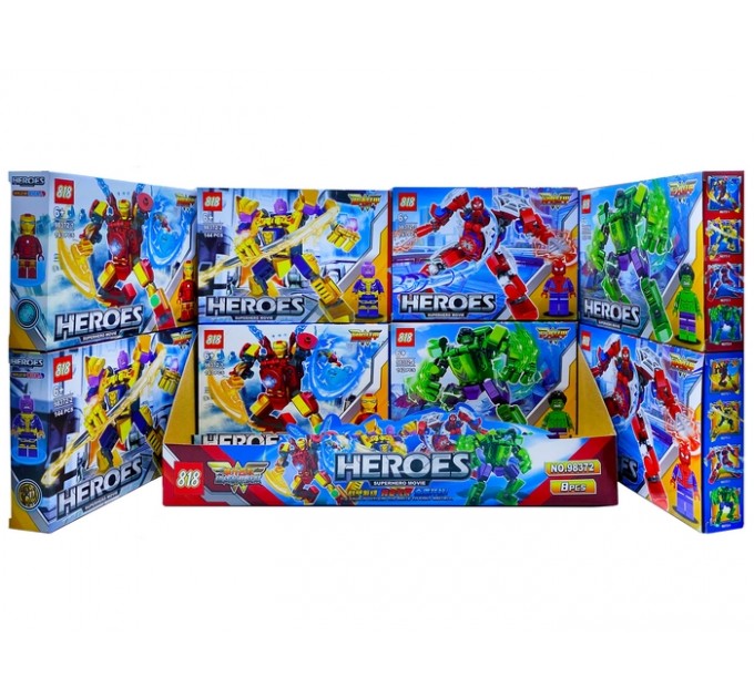 Конструктор "Heroes".23.5*17*4.5 см.4 вида.1 упаковка*8 штук.Цена за упаковку.1/30 упак.Арт.98372