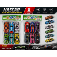 Набор жестяных машинок "Nascar" из 6-ти штук в пакете.12*17 см.1/320.Арт.8809